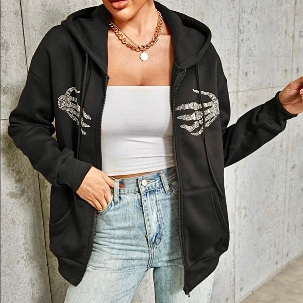 Skeleton Pattern Zip Up Hoodie